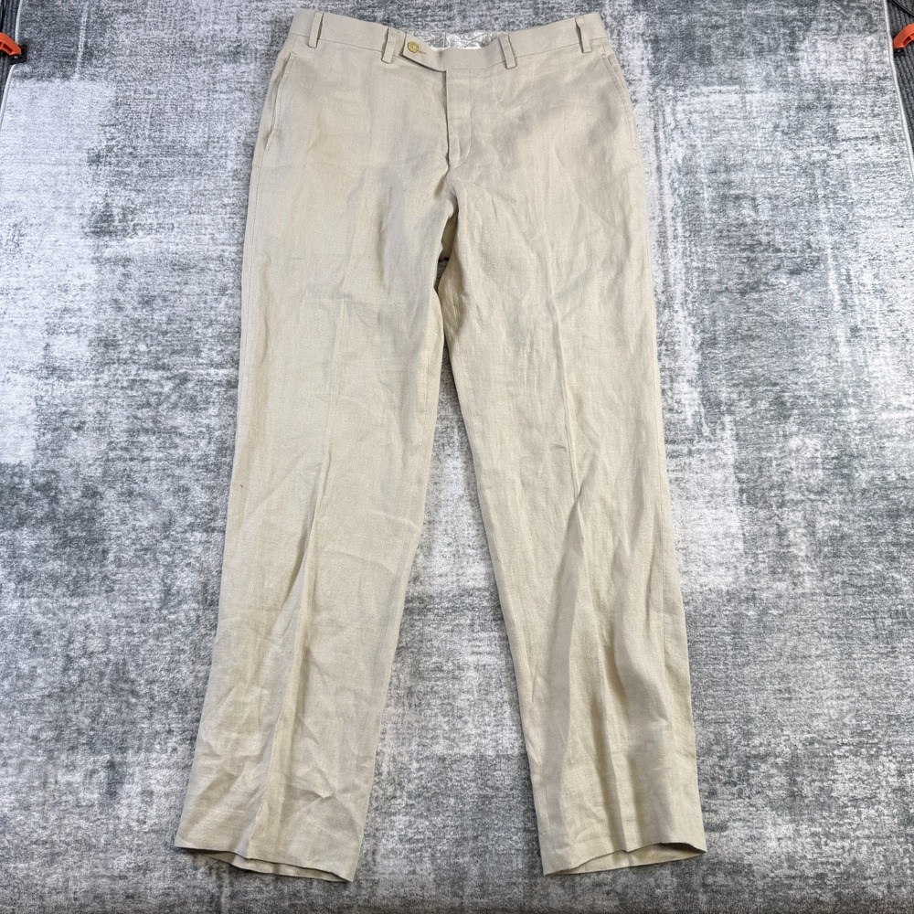 Ralph Lauren Linen Dress Pants Mens 35x32 Beige Suit Trousers Beach Wedding Prep